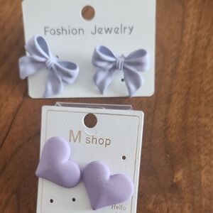 Fashion to Figure Lavender Bow and Heart Earrings Set
